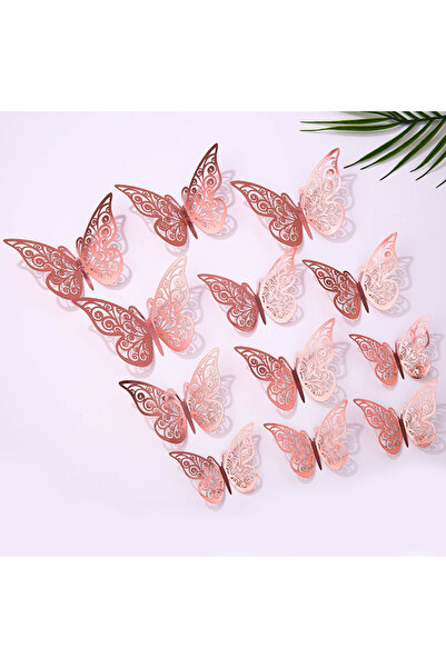 Choice15 12 قطعة من زينة الكيك على شكل فراشة باللون الذهبي الوردي، طراز A، من...