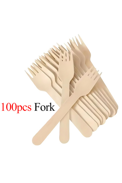 Choice 100pcs Fork Disposable Wooden Cutlery 50/100PCS Pack 14cm Fork Spoon P...