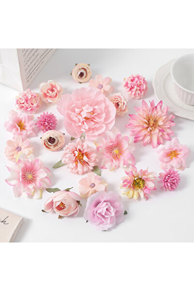 Choice 21 قطعة من الزهور الاصطناعية المصنوعة من الحرير الوردي، زهور وهمية لتز...