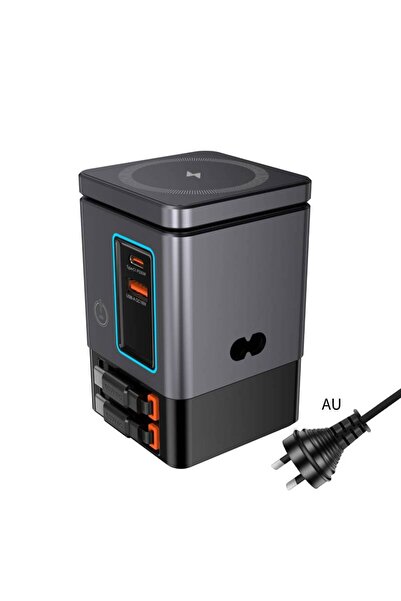 Choice محطة شحن 6 في 1 بمقبس أسترالي مع كابل USB-C قابل للسحب، برج طاقة كومبو 105 وات لأجهزة متعددة