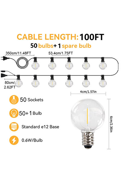 Choice سلسلة أضواء جارلاند خارجية بطول 50 مترًا و50 مصباح ليد بمقبس من الاتحا...
