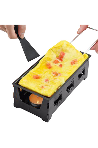 Choice BLACK Non-Stick Raclette Grill Set Cheese Melter Pan with Spatula Foldable Steel Handle Cheese Racle