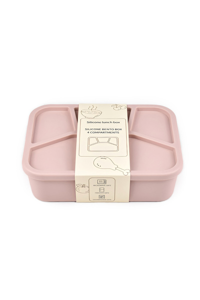 Choice 4 light pink Silicone Bento Box,FourCompartments,Reusable Silicone Lunch Box,Thickened and Leak-Proo