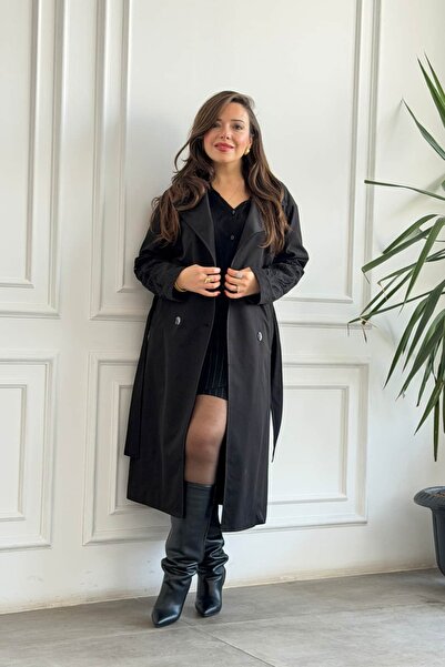 Yağmur Butik Trench lung cu broderie pe mâneci