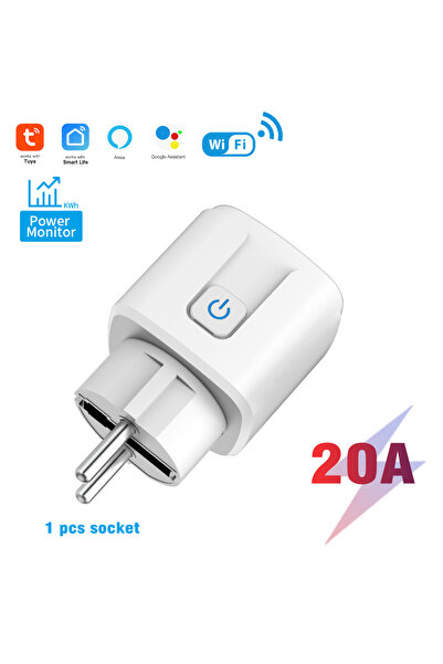 Choice EU Plug WIFI 20A 1Pcs Tuya Wifi Smart Socket EU Plug 20A Power Monitor Remote Control SmartLife APP