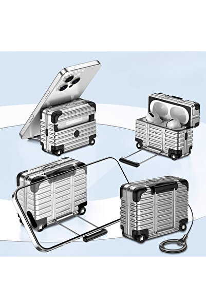 Choice حقيبة سفر فردية أنيقة باللون الفضي 8305B لأجهزة Airpods 4 و3 و2 Pro وو...