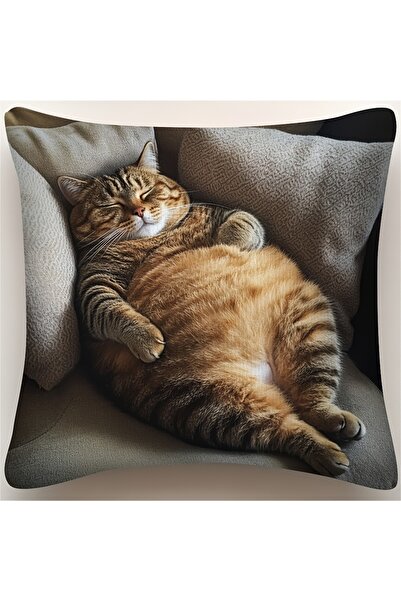 Choice 45X45cm One Side Fat Cat Lying Down Print Pillowcase - Perfect for Living Room and Bedroom Decor, Id