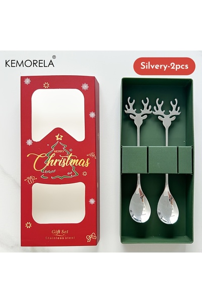 Choice Silvery2pcs 2/4/6PCS Stainless Steel Spoon Tableware Christmas Deer Shape Coffee Spoon Cake Dessert