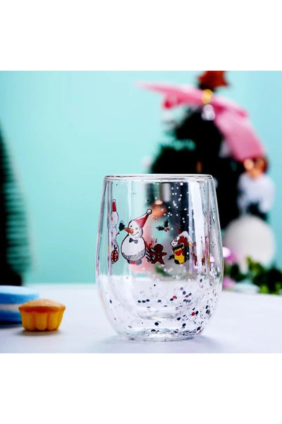 choice2 300ML Snowman Christmas Double Wall Glass Cup Heat-resistant Water Cup Christmas Tree Snowman Patter