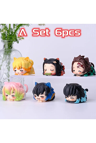 Choice مجموعة 6 قطعة شيطان القاتل الاستلقاء التماثيل الكرتون تانجيرو Nezuko يوزوكي ميهو التماثيل Kawaii Actio