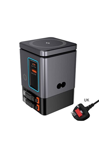 Choice محطة شحن 6 في 1 بمقبس المملكة المتحدة مع كابل USB-C قابل للسحب، برج طاقة كومبو 105 وات لأجهزة متعددة
