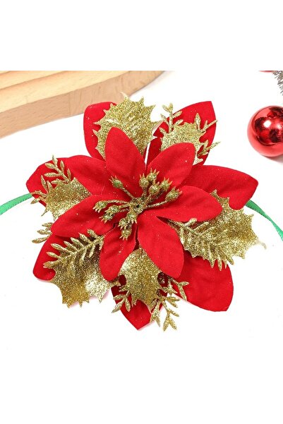 Choice 5 قطع من الذهب الأحمر 3/5/10 قطع زينة عيد الميلاد الزهور الاصطناعية شج...