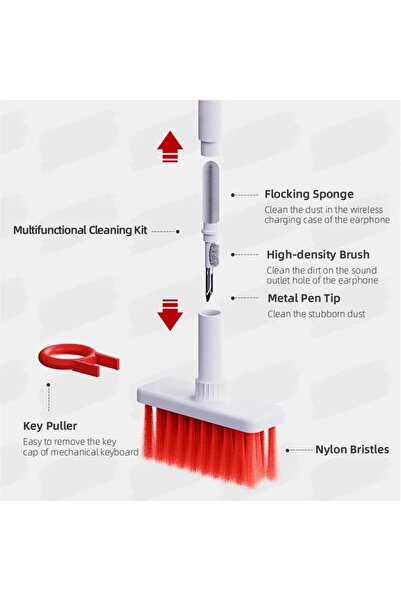 Choice فرشاة تنظيف لوحة المفاتيح متعددة الوظائف 5 في 1 باللون الأحمر، أداة إزالة الغبار من سماعات الأذن اللاسلكية، جهاز كمبيوتر K