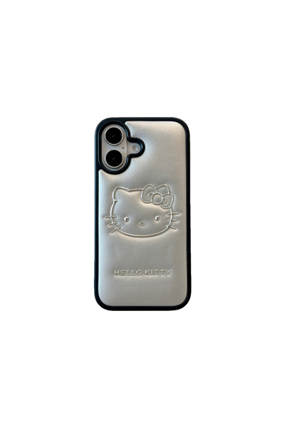 Miniso for iPhone 14Pro Silver Cute Cartoon Sanrio Hello Kitty Leather Phone Case for IPhone 16ProMax 16Pro