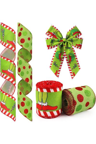 Choice شريط عيد الميلاد بتصميم النقاط الخضراء مقاس 2.52 بوصة × 5 ياردة، لفافت...