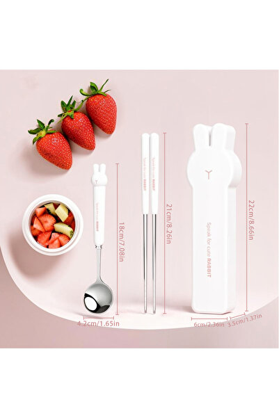 WORTHBUY White 3pcs 3/4PCS Cute Portable Dinnerware Set Reusable 304 Stainles...