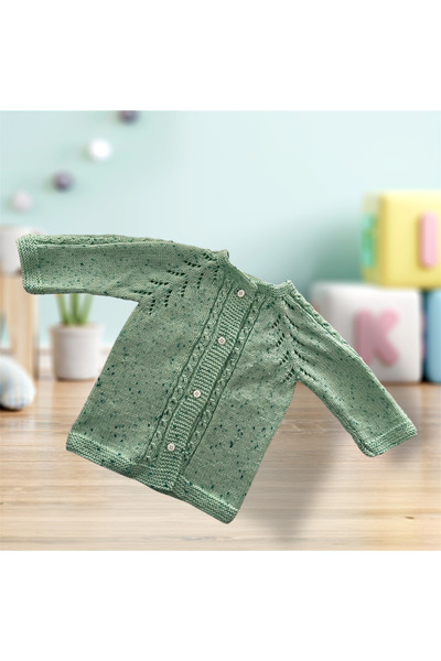 Pafuli Hand Knitted Hair Braid Detailed Baby / Child Cardigan Green Spotted (...