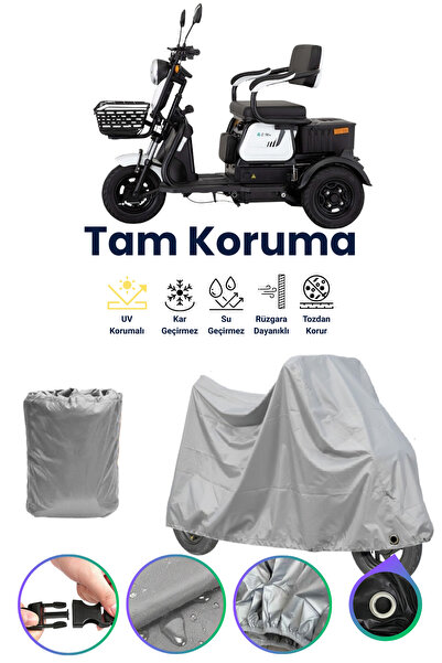 dokaca Gray Lock Compatible Single Seat Electric Motorcycle Tarpaulin, 3-Whee...