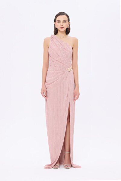 CENGIZ AKTURK Bel Detaylı Tek Omuz Drapeli Uzun Abiye Elbise - 9263C