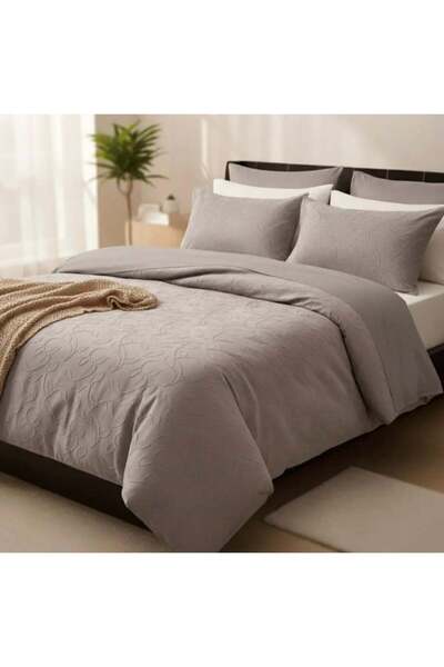 DREAM FASHION Luxury 6-Piece Bedding Set – Silver Grey Embossed Leaf Design