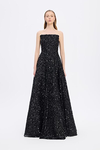 CENGIZ AKTURK Payet İşlemeli Straplez Uzun Abiye Elbise - 9331C