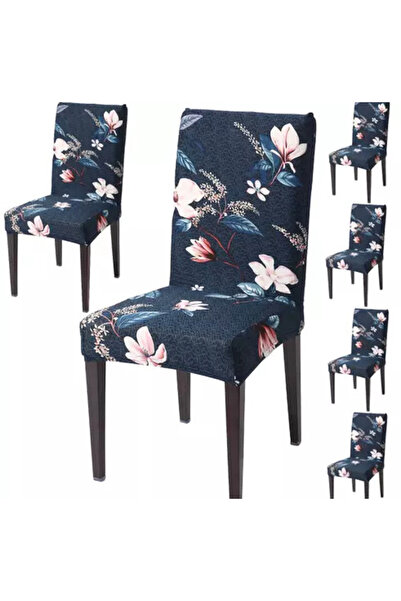 OEM Set of 6 chair covers, Dark Blue with Flowers CC-48
