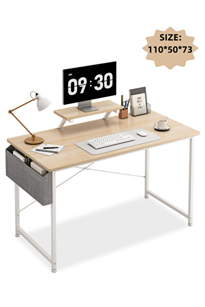 Bojasmiial Ergonomic Computer Desk Table with Storage Bag & Monitor Stand for Home Office, Study, Gaming