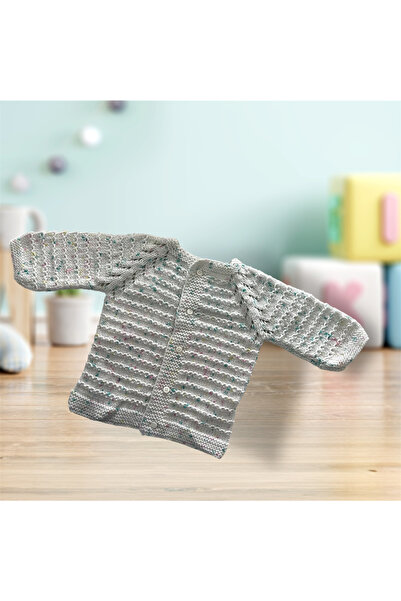 Pafuli Hand Knitted Waterway Patterned Baby / Child Cardigan with White Spots...