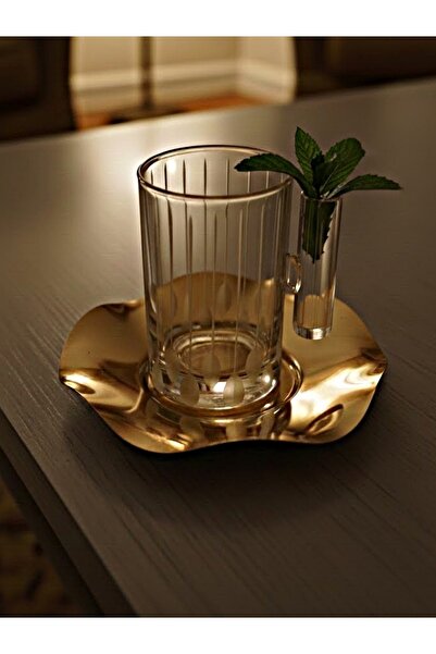 DECOSTYLE 18 Piece Modern Glass Tea Set with Steel Plate |   Premium Hospitality Luxury Presentation Set