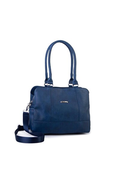 Nas Bag Women's Large Size Three Compartment Shoulder Bag Navy Blue Raven