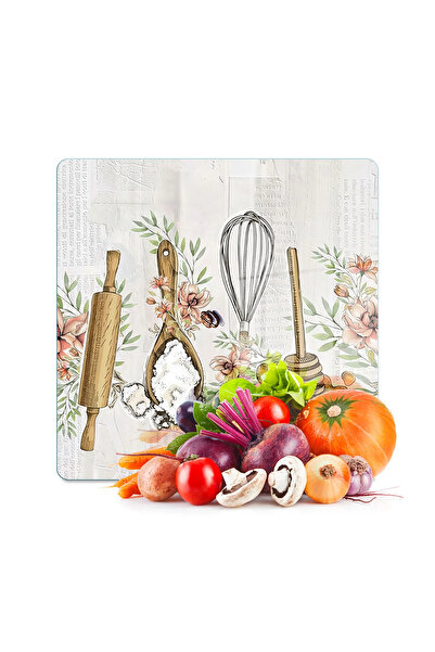 Decovetro Glass Cutting Board and Serving Tray Square Kitchenware Patterned 30 X 30 cm