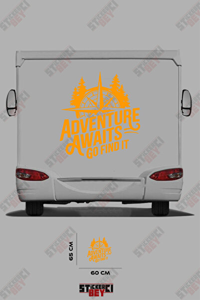 STİCKERCI BEY ملصق مركبة التخييم مع تصميم بوصلة وعبارة 'المغامرة تنتظر، اذهب ...