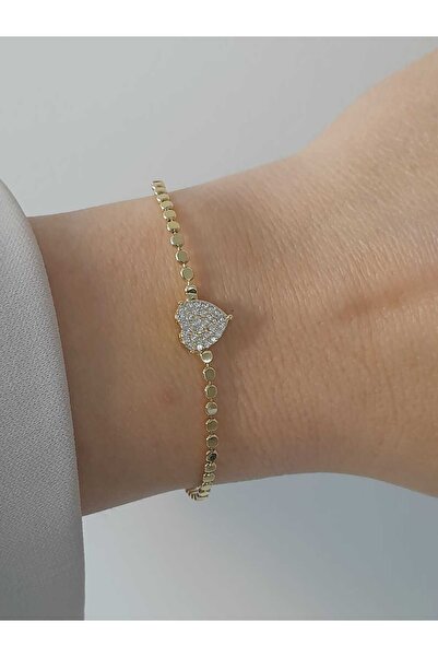 Bubbleatelier Steel Sequin Chain Heart Detail Gold Bracelet