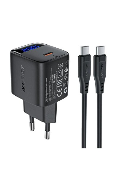 Acefast Φορτιστής δικτύου GaN 20W με ψηφιακή οθόνη, γρήγορη φόρτιση, 1x Type-...
