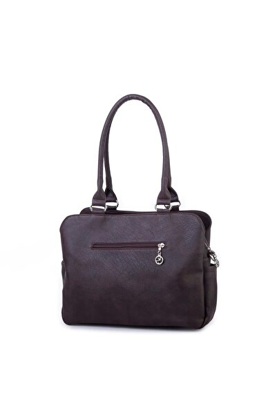 Nas Bag Women's Large Size Three Compartment Shoulder Bag Brown Raven