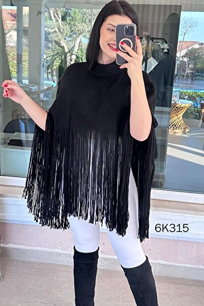 İnce Topuk Half Fisherman Tasselled Knitwear Poncho 6K315