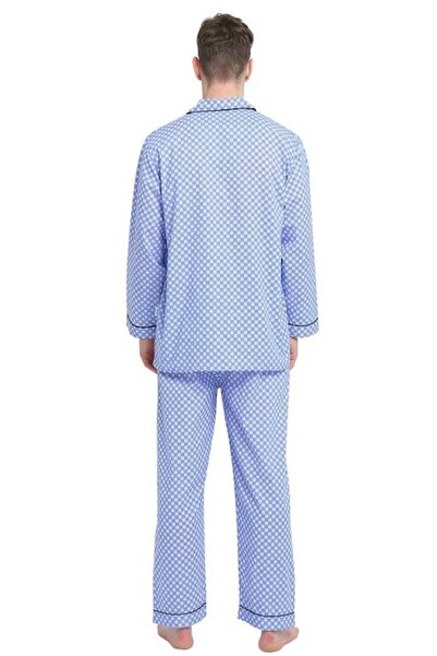 Global Men's Pajama Set, Finet Cotton, Long Pants & Long Sleeve, Blue Plaid, Size 4XL