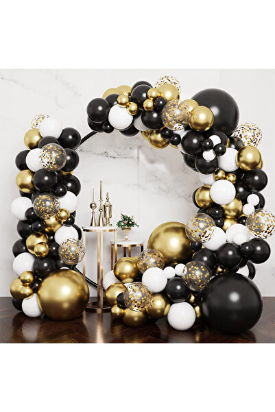 Generic 144-pcs Black Gold White Latex Decorative Balloon Arch Garland Set - Birthday Bachelorette Party