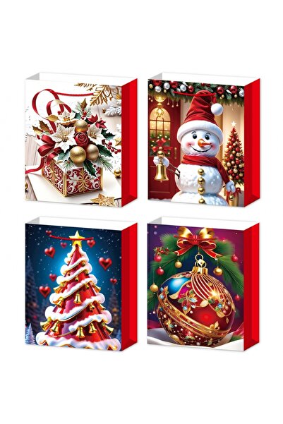 SONORH Set de 4 pungi cadou de Crăciun, 40×31×12 cm, modele premium cu tematică de sărbători, BV1521