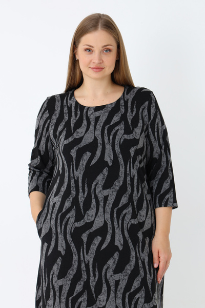 İntensive Women's Plus Size Jacquard Stretch Fabric Pocket Three Quarter Sleeve Wrap Dress