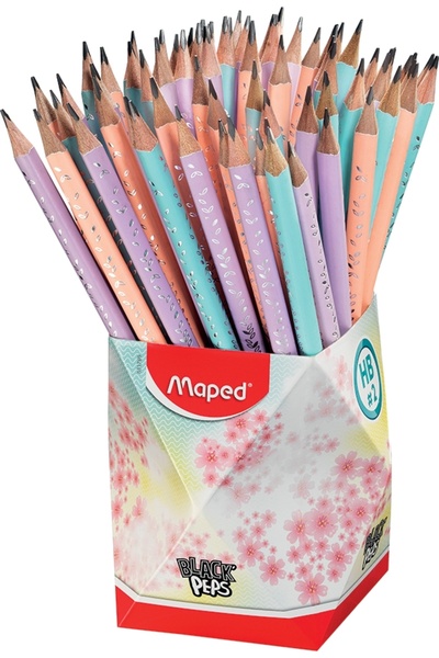 Maped Black Peps Pastel HB Eraser Pencils 72 pcs/set