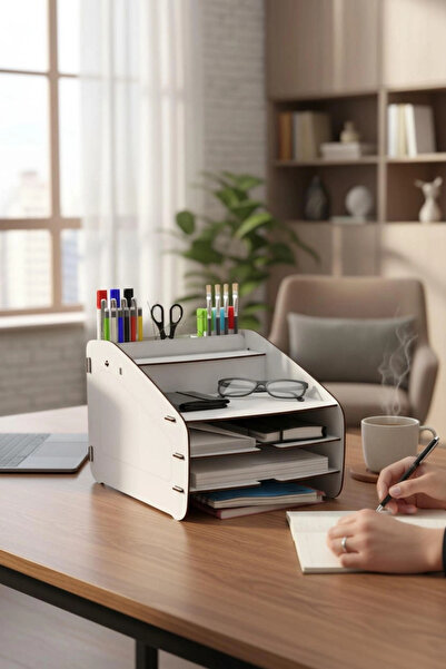 BenomTech Evrak Rafı Masaüstü Medium Organizer Beyaz 3mm MDF
