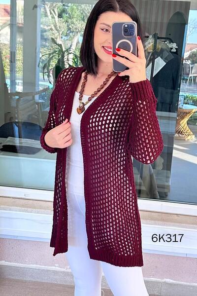 İnce Topuk Lace-Like Knit Knitwear Cardigan 6K317