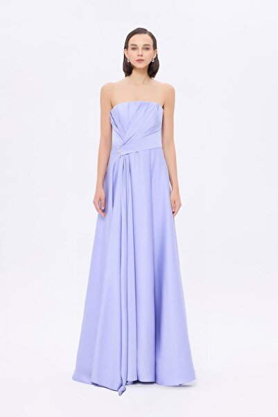 CENGIZ AKTURK Taş Detaylı Drapeli Straplez Uzun Abiye Elbise - 9209C