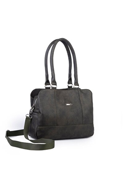 Nas Bag Women's Large Size Three Compartment Shoulder Bag Khaki Raven