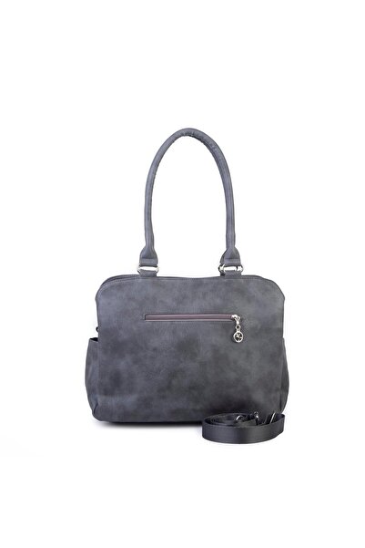 Nas Bag Women's Large Size Three-Compartment Shoulder Bag Gray Raven
