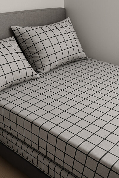 GOOD MORNİNG PAMUKKALE Smoked Square King Size Elastic Sheet Set (180X200) + 2 Pillowcases