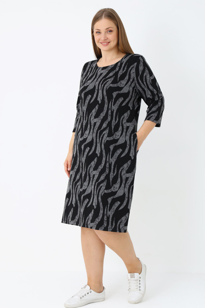 İntensive Women's Plus Size Jacquard Stretch Fabric Pocket Three Quarter Sleeve Wrap Dress