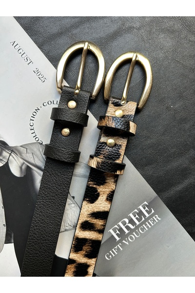 LİA KEMER Pachet de 2 Curele pentru femei cu model clasic Lust, cu cataramă a...