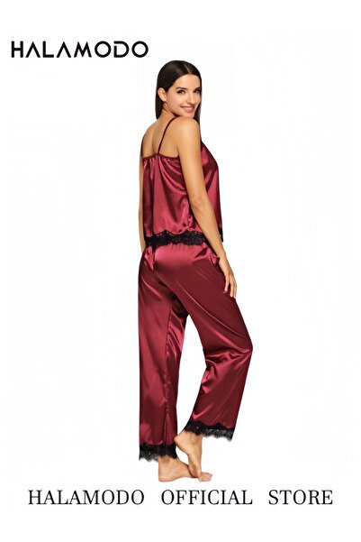 HALAMODO Women Silk Satin Pajamas Sleeveless Pjs Set 2 Piece Summer Loungewear Sleepwear